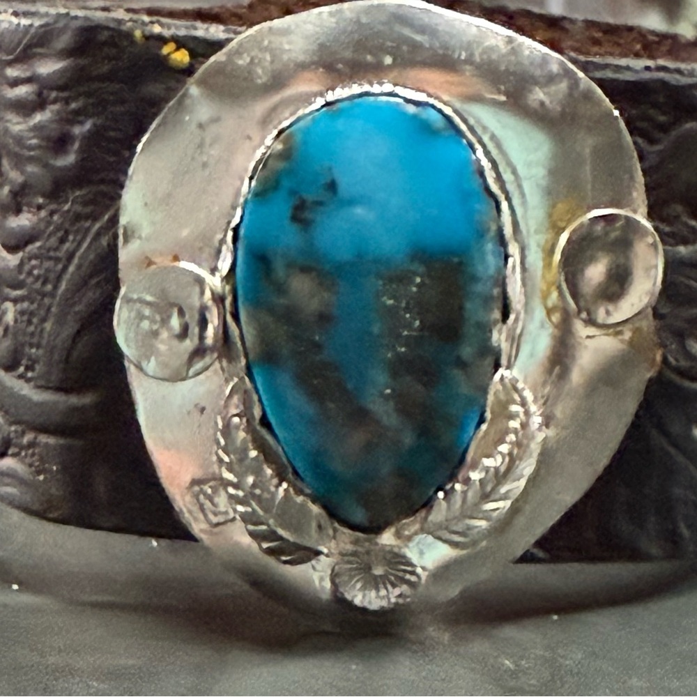 Sterling silver Kingman, turquoise leather bracelet